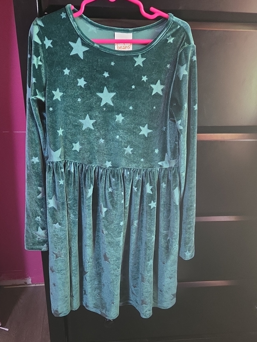 Jumping Bean Green Star Velvet Long-Sleeve Girls Dress